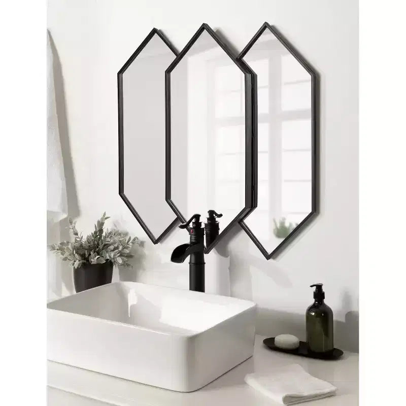 Miroir mural hexagonal encadré noir 28" x 27" - Design moderne, aucun assemblage requis