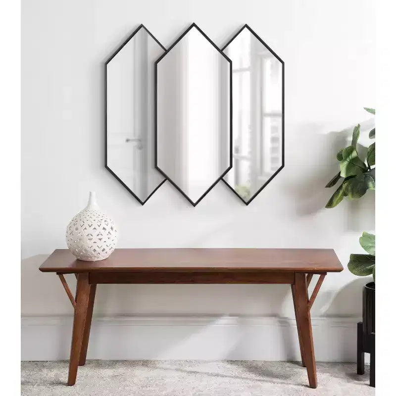 Miroir mural hexagonal encadré noir 28" x 27" - Design moderne, aucun assemblage requis