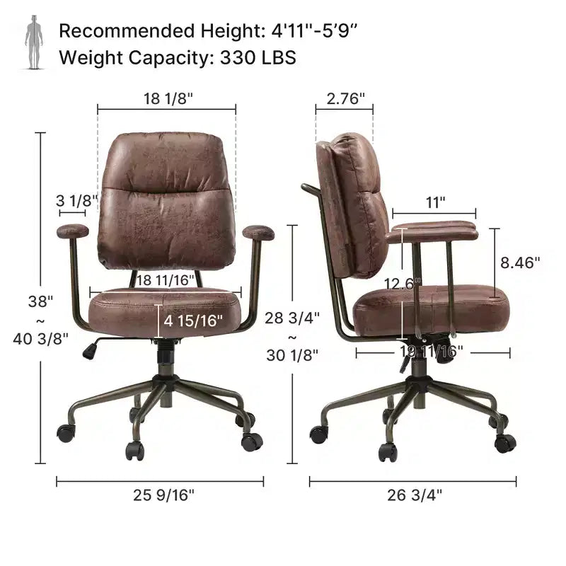 Chaise de bureau Becky en similicuir suédé