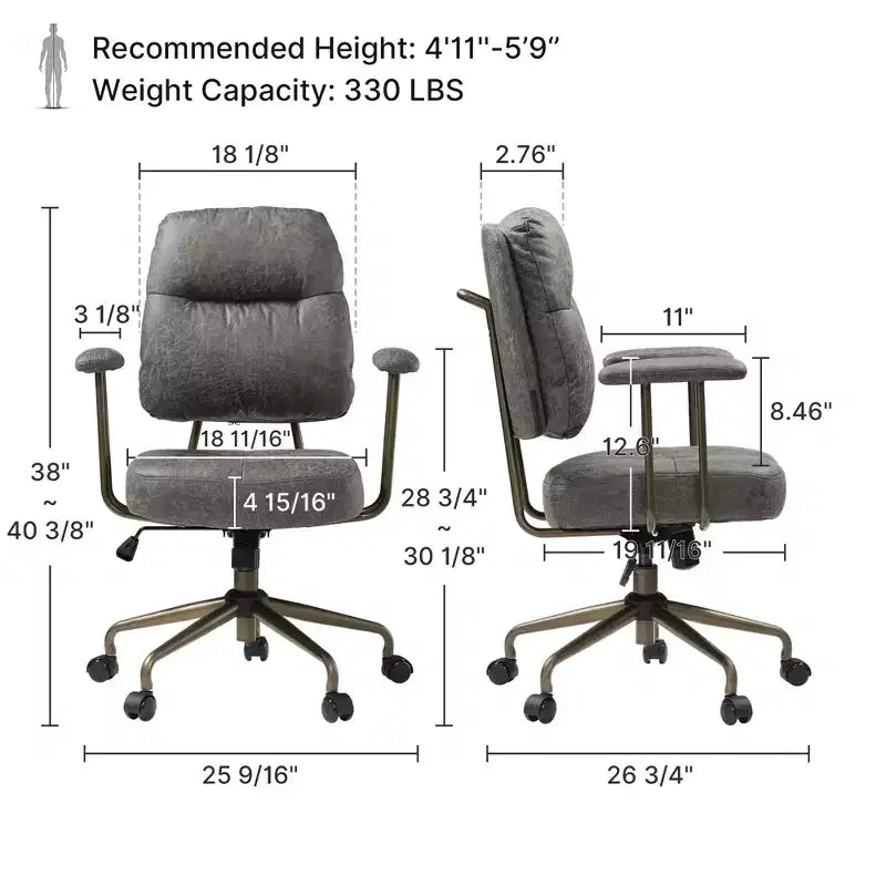 Chaise de bureau Becky en similicuir suédé