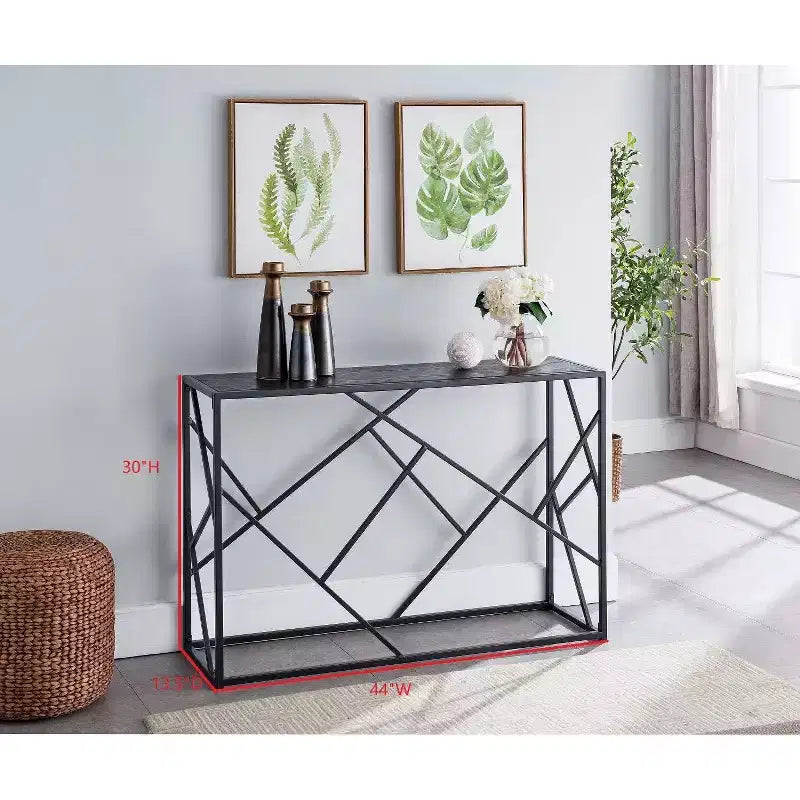 Console Table Macon moderne, cadre en métal noir et bois gris - Parfaite pour les entrées et les salons