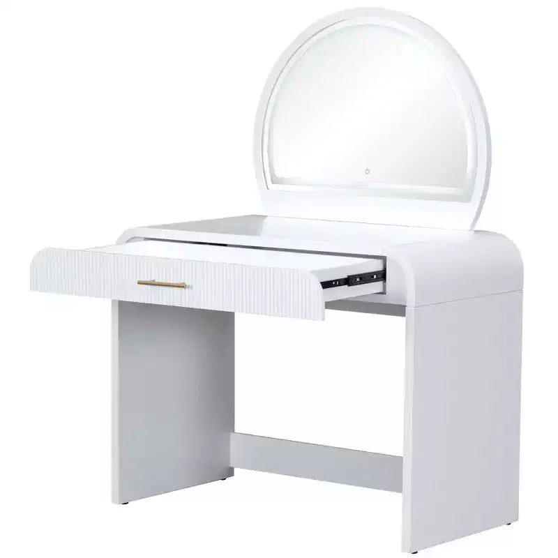 Table de toilette 40W, coiffeuse avec miroir lumineux à écran tactile et grand tiroir, blanche