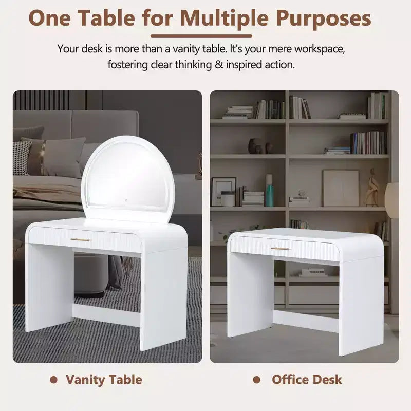 Table de toilette 40W, coiffeuse avec miroir lumineux à écran tactile et grand tiroir, blanche