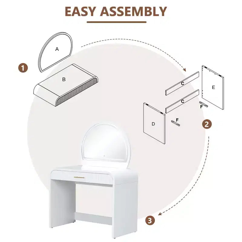 Table de toilette 40W, coiffeuse avec miroir lumineux à écran tactile et grand tiroir, blanche