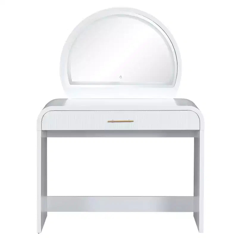 Table de toilette 40W, coiffeuse avec miroir lumineux à écran tactile et grand tiroir, blanche