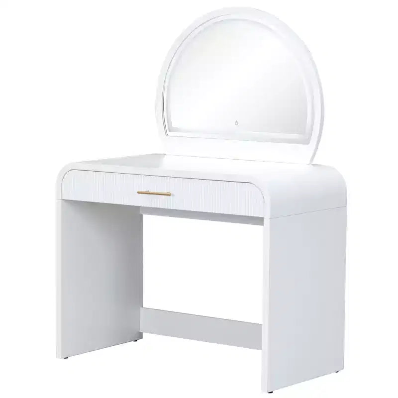 Table de toilette 40W, coiffeuse avec miroir lumineux à écran tactile et grand tiroir, blanche