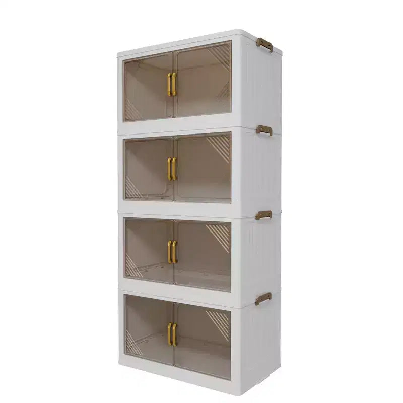 Boîte de rangement pliable avec porte transparente de 65 cm de large, organisateur à 4 niveaux de grande capacité, accès facile, conception pliable peu encombrante