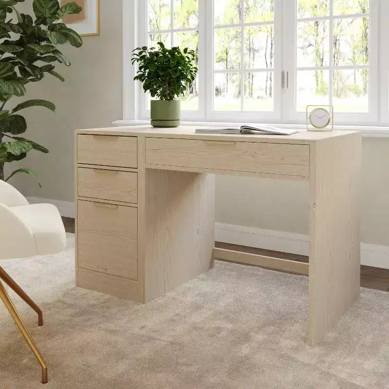 Bureau de télétravail modulaire Kayden avec un tiroir et caisson de classement à 3 tiroirs