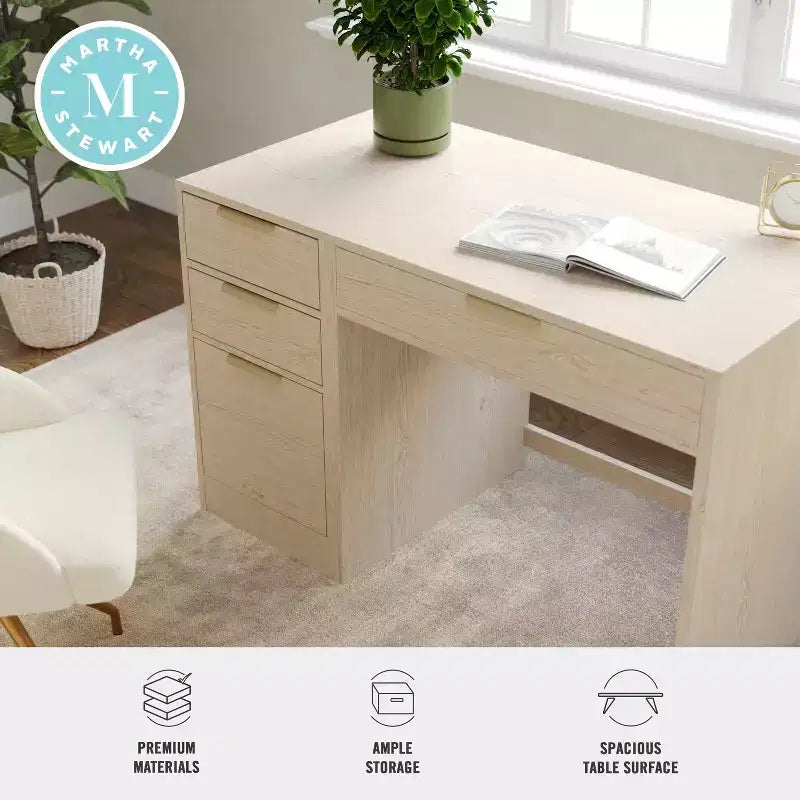 Bureau de télétravail modulaire Kayden avec un tiroir et caisson de classement à 3 tiroirs