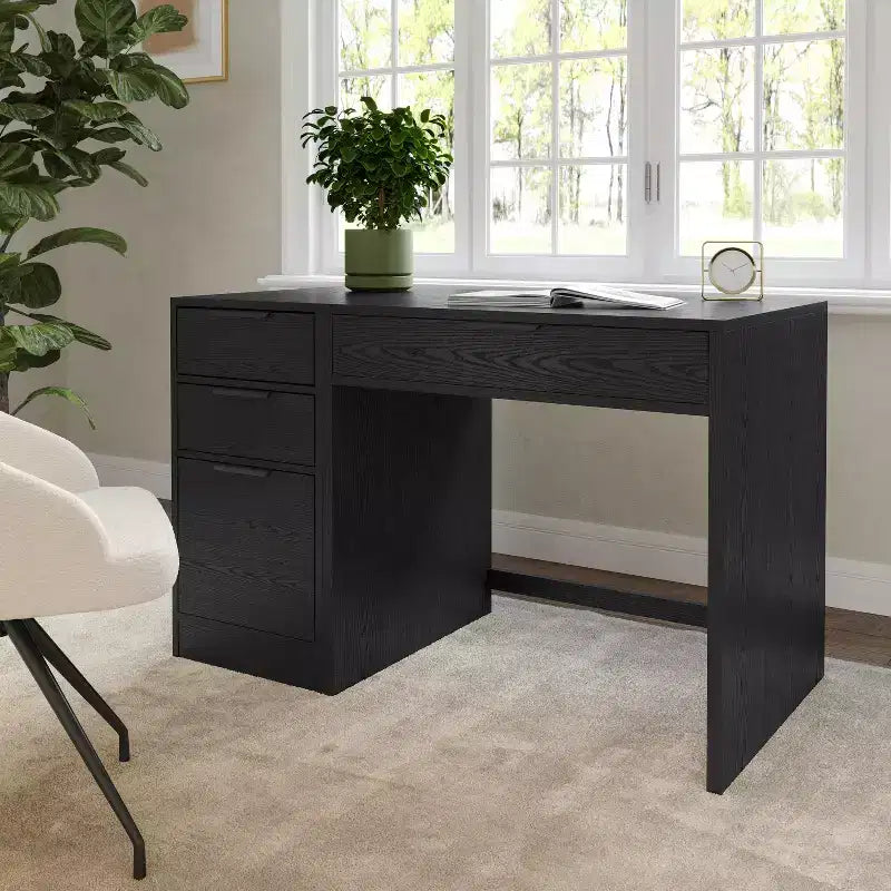 Bureau de télétravail modulaire Kayden avec un tiroir et caisson de classement à 3 tiroirs