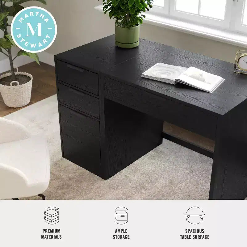 Bureau de télétravail modulaire Kayden avec un tiroir et caisson de classement à 3 tiroirs