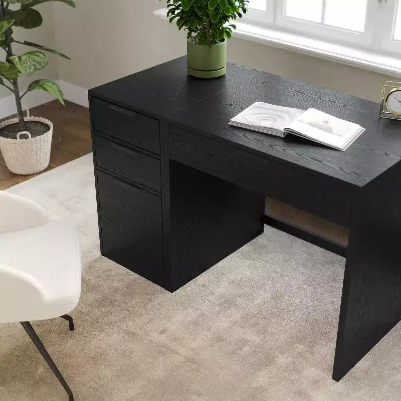 Bureau de télétravail modulaire Kayden avec un tiroir et caisson de classement à 3 tiroirs