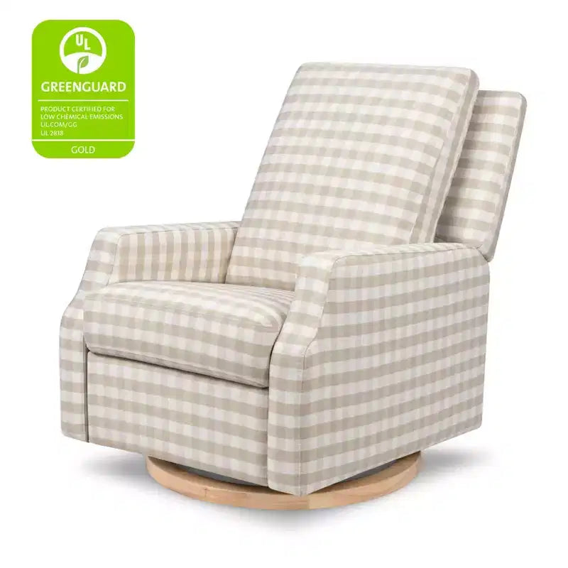 Fauteuil inclinable et pivotant Crewe – Vichy beige avec base en bois clair