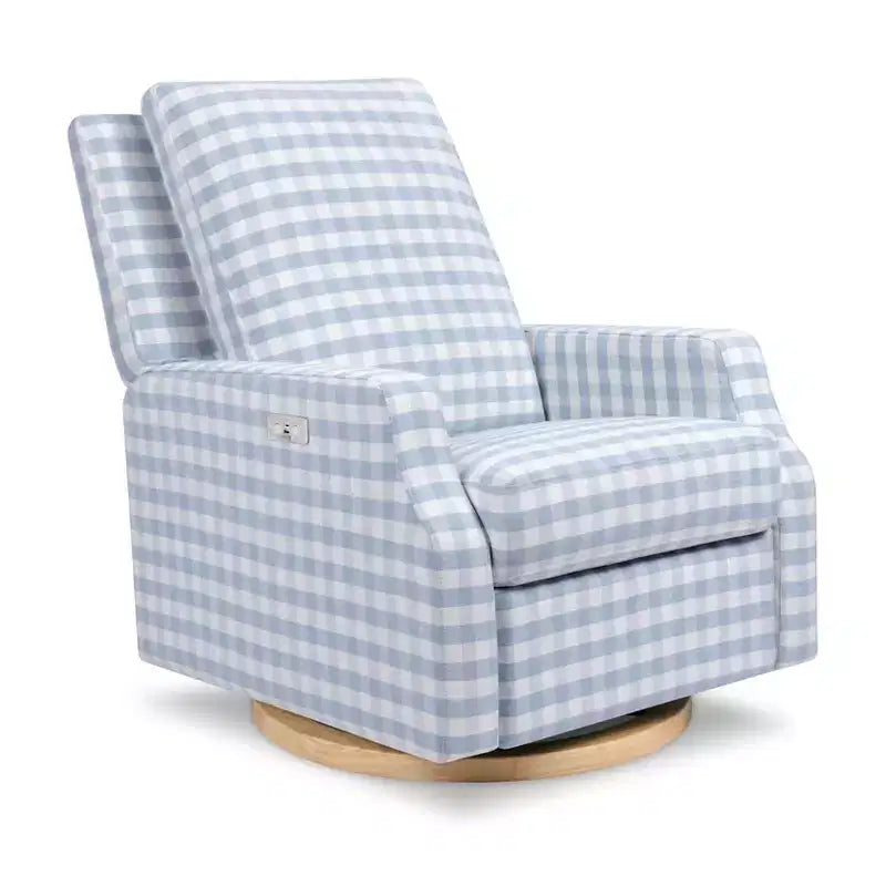 Fauteuil inclinable et pivotant Crewe – Vichy beige avec base en bois clair