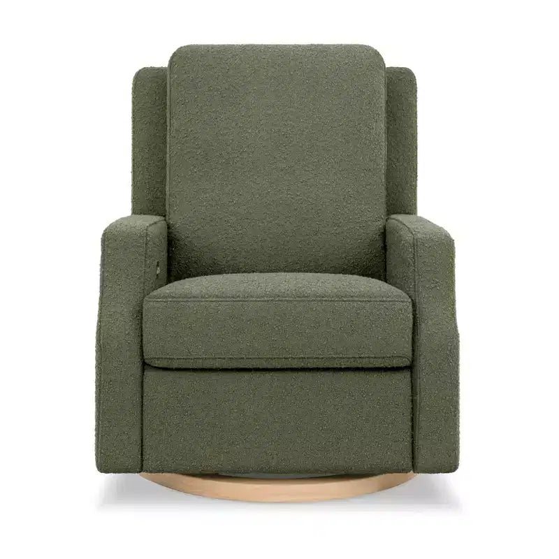 Fauteuil inclinable et pivotant Crewe – Vichy beige avec base en bois clair