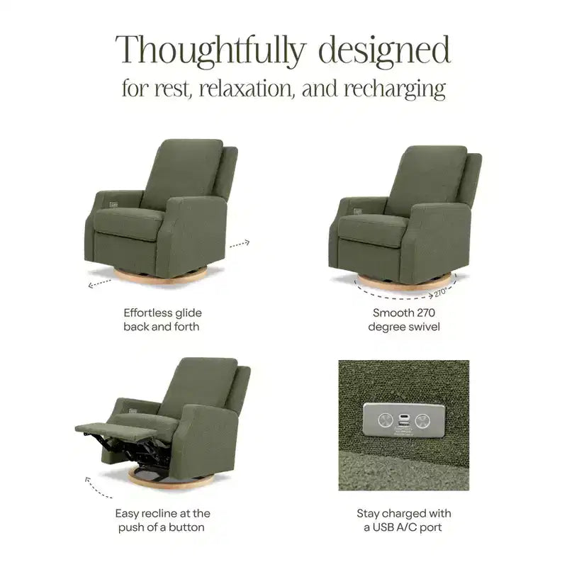 Fauteuil inclinable et pivotant Crewe – Vichy beige avec base en bois clair