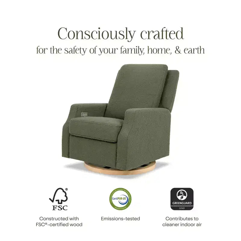 Fauteuil inclinable et pivotant Crewe – Vichy beige avec base en bois clair