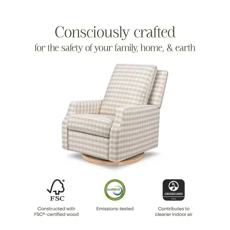 Fauteuil inclinable et pivotant Crewe – Vichy beige avec base en bois clair