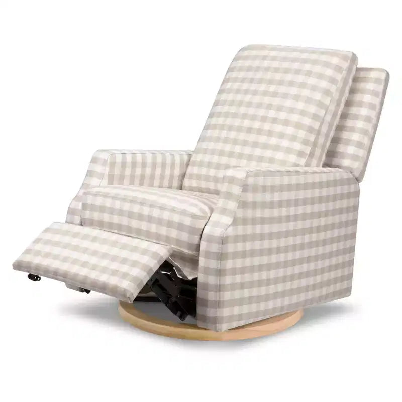 Fauteuil inclinable et pivotant Crewe – Vichy beige avec base en bois clair