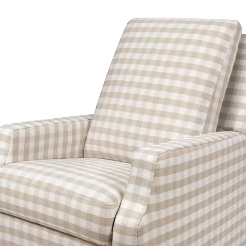 Fauteuil inclinable et pivotant Crewe – Vichy beige avec base en bois clair