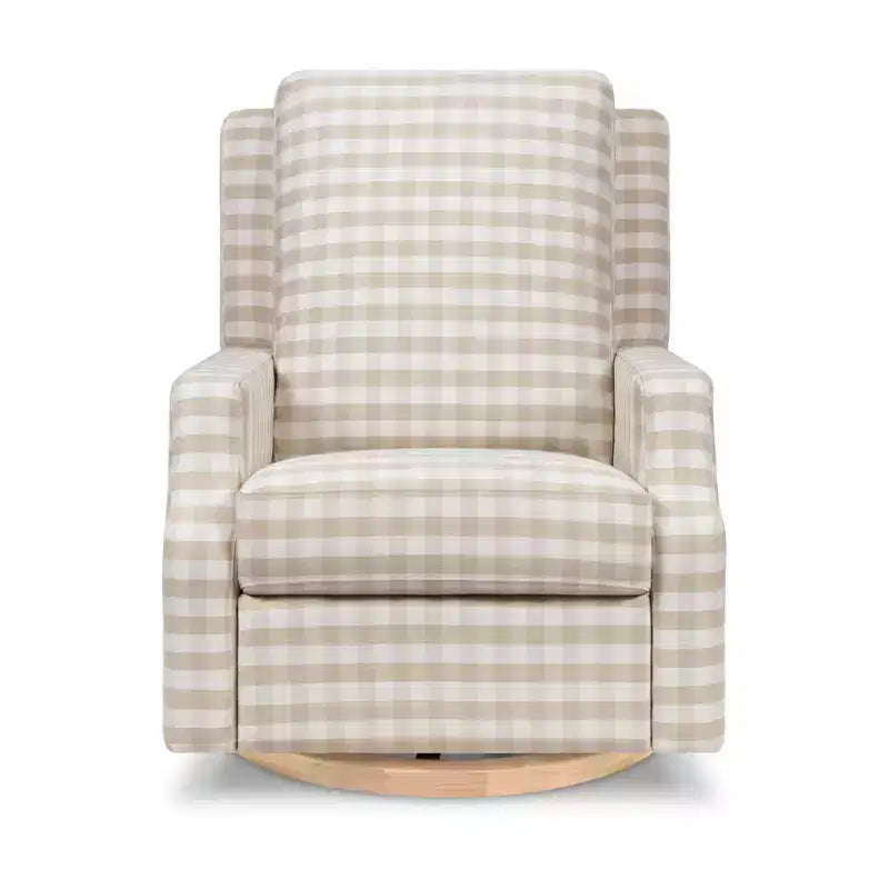 Fauteuil inclinable et pivotant Crewe – Vichy beige avec base en bois clair