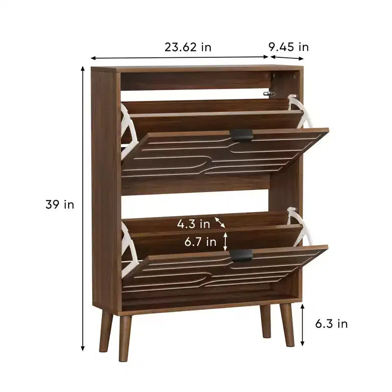 Meuble à chaussures autoportant moderne avec 2 tiroirs basculants, étagère à chaussures de rangement de style milieu du siècle pour couloirs et entrées