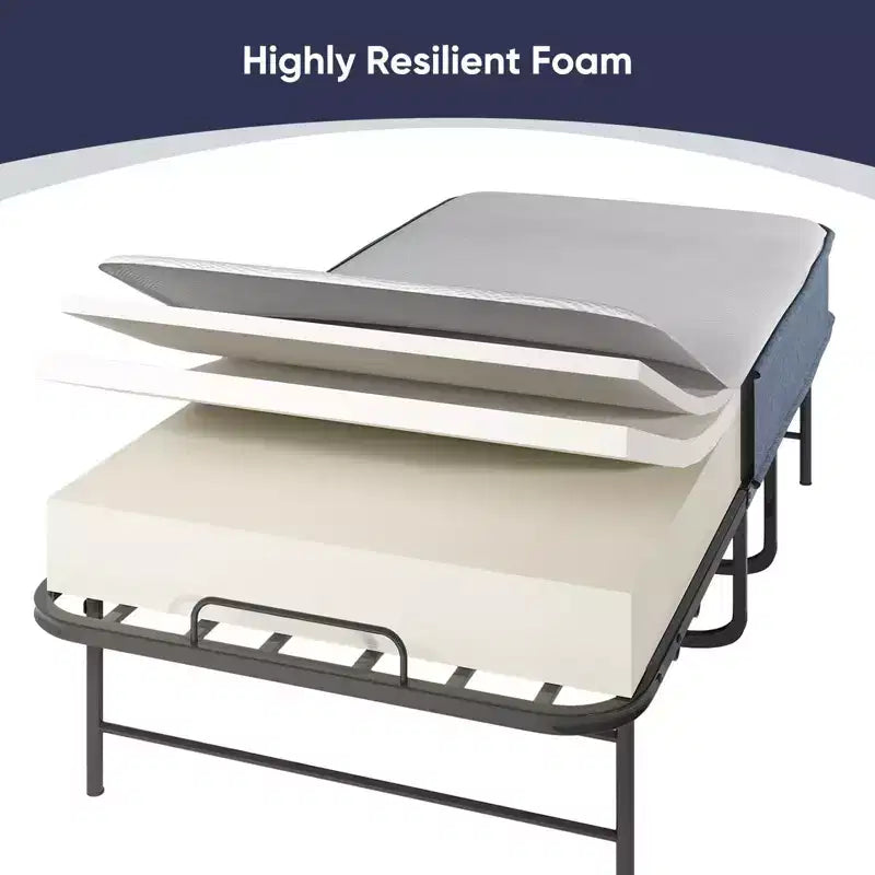 Lit pliant avec matelas de 12,7 cm, lit d'appoint portable pour camping, lit pliant rembourré doux avec roulettes, taille double