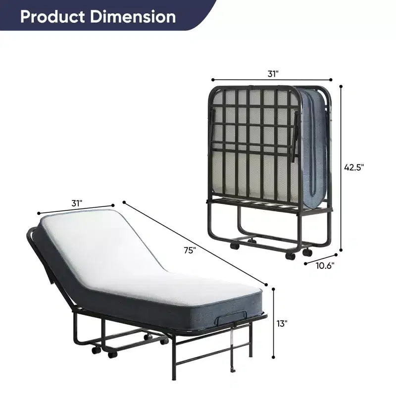 Lit pliant avec matelas de 12,7 cm, lit d'appoint portable pour camping, lit pliant rembourré doux avec roulettes, taille double