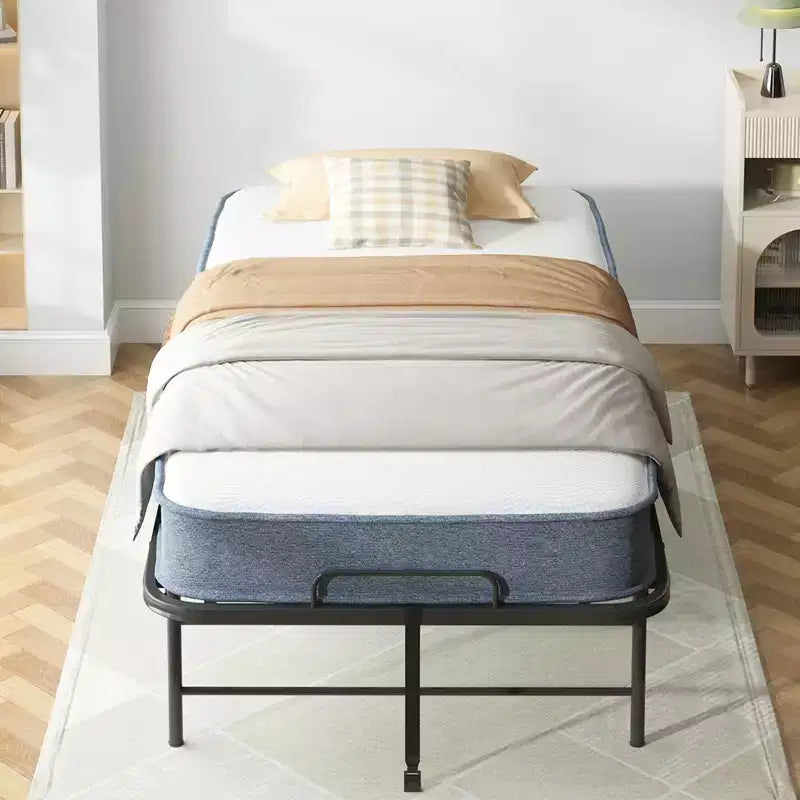 Lit pliant avec matelas de 12,7 cm, lit d'appoint portable pour camping, lit pliant rembourré doux avec roulettes, taille double