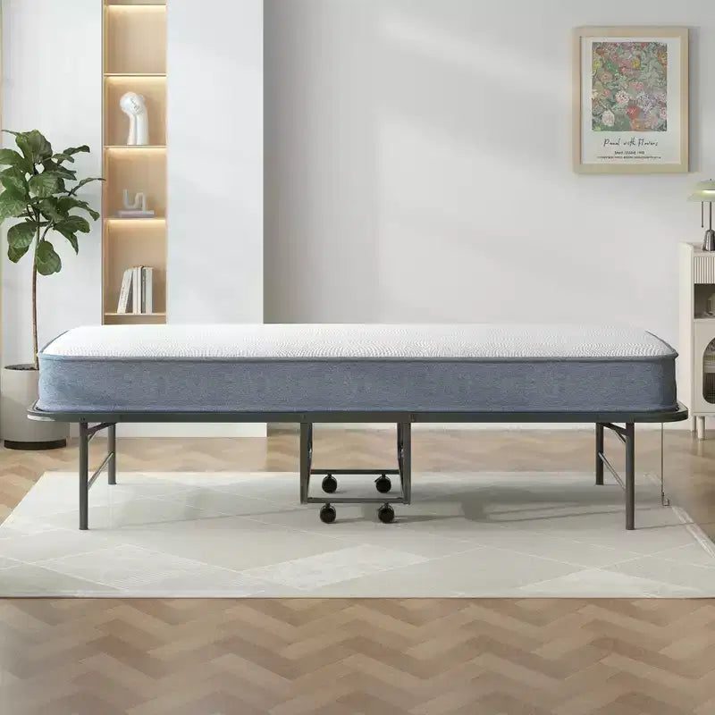 Lit pliant avec matelas de 12,7 cm, lit d'appoint portable pour camping, lit pliant rembourré doux avec roulettes, taille double