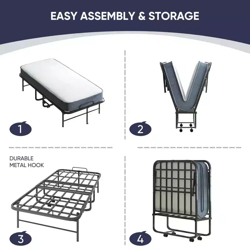 Lit pliant avec matelas de 12,7 cm, lit d'appoint portable pour camping, lit pliant rembourré doux avec roulettes, taille double