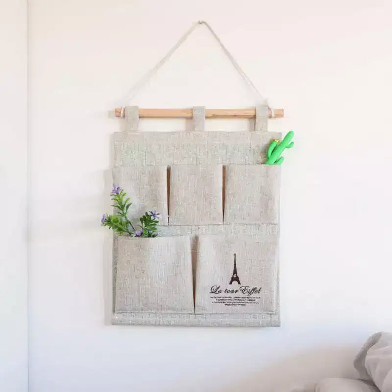 Organisateur mural suspendu avec impression Tour Eiffel et cinq poches de rangement en toile 31,75x24,13 cm