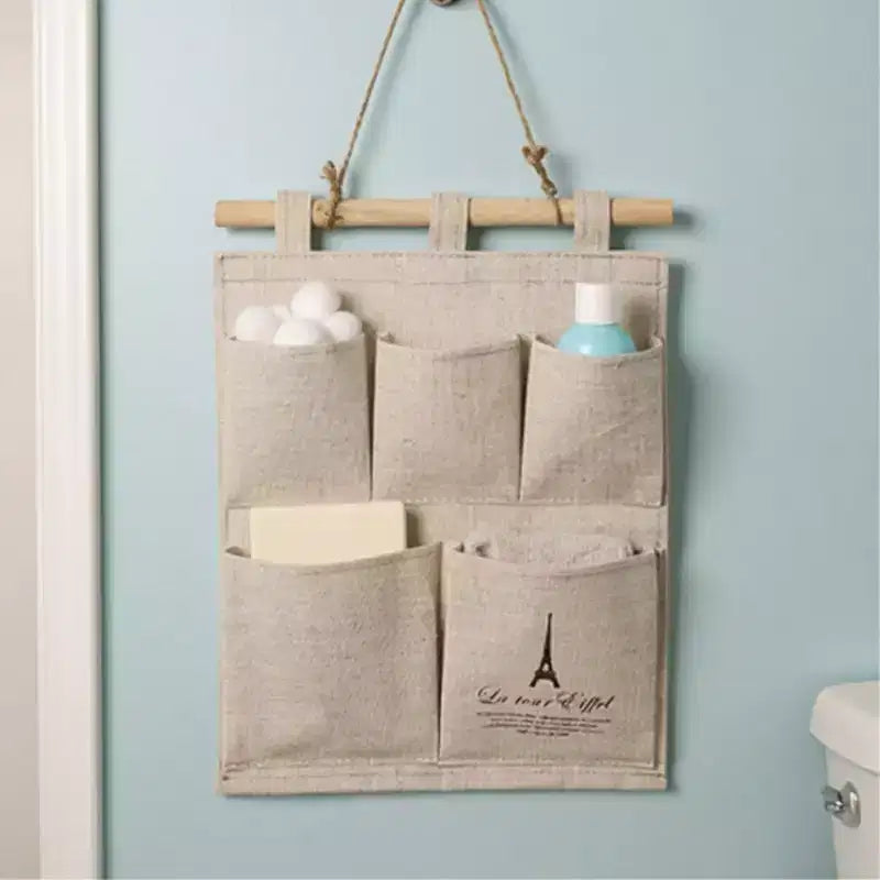 Organisateur mural suspendu avec impression Tour Eiffel et cinq poches de rangement en toile 31,75x24,13 cm