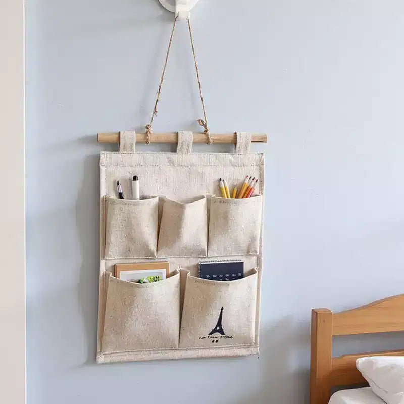 Organisateur mural suspendu avec impression Tour Eiffel et cinq poches de rangement en toile 31,75x24,13 cm