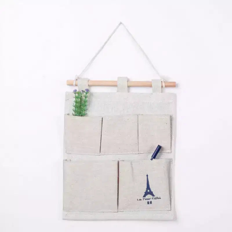 Organisateur mural suspendu avec impression Tour Eiffel et cinq poches de rangement en toile 31,75x24,13 cm