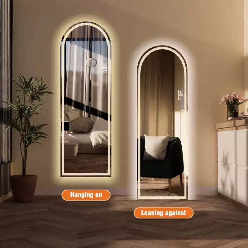 Miroir LED Moderne 65H Pleine Longueur Arqué avec Modes d'Éclairage Réglables