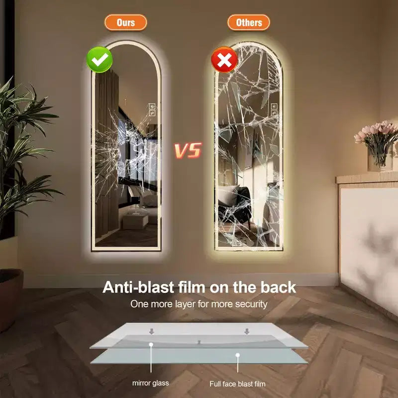 Miroir LED Moderne 65H Pleine Longueur Arqué avec Modes d'Éclairage Réglables