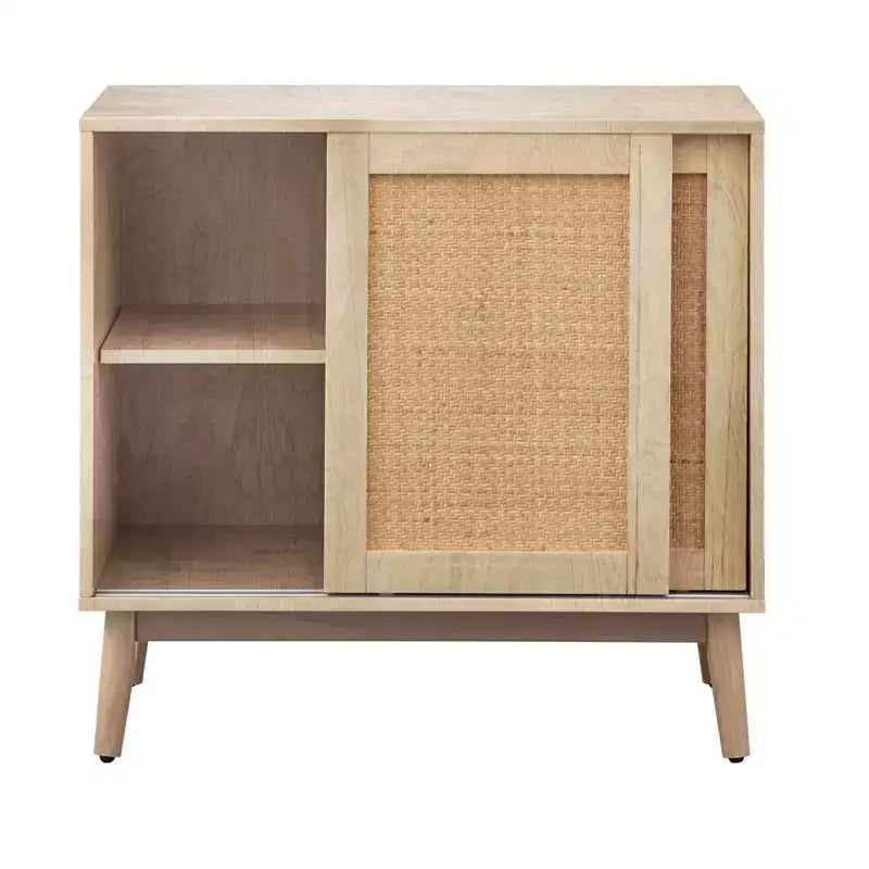 Buffet en rotin avec portes coulissantes Naturel - Bahut moderne du milieu du siècle, étagères réglables