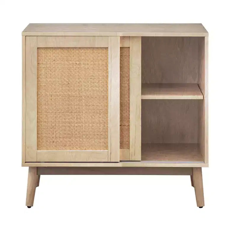 Buffet en rotin avec portes coulissantes Naturel - Bahut moderne du milieu du siècle, étagères réglables