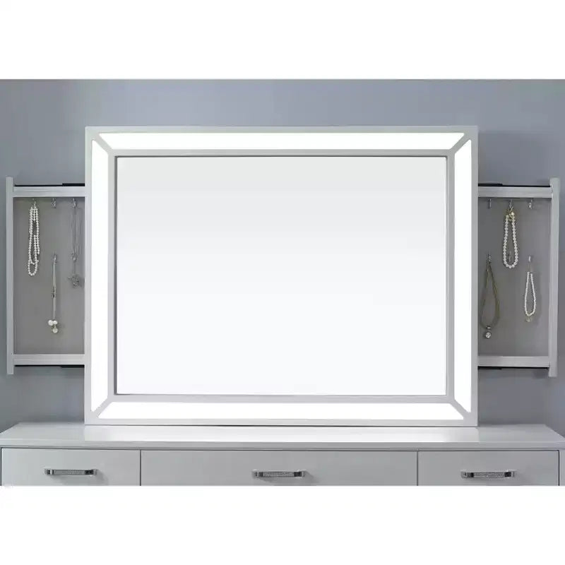 Miroir Contemporain Grayde avec Lumière LED et Prise USB Blanc Lumineux