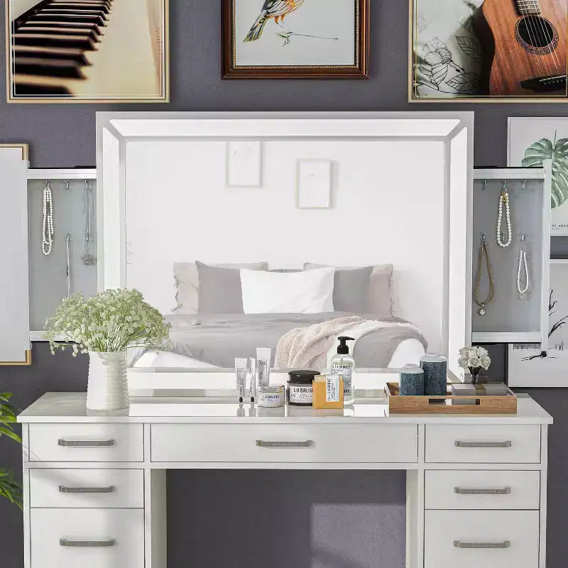Miroir Contemporain Grayde avec Lumière LED et Prise USB Blanc Lumineux