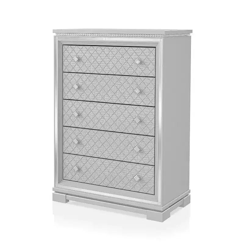 Commode 5 tiroirs Tenaya argentée