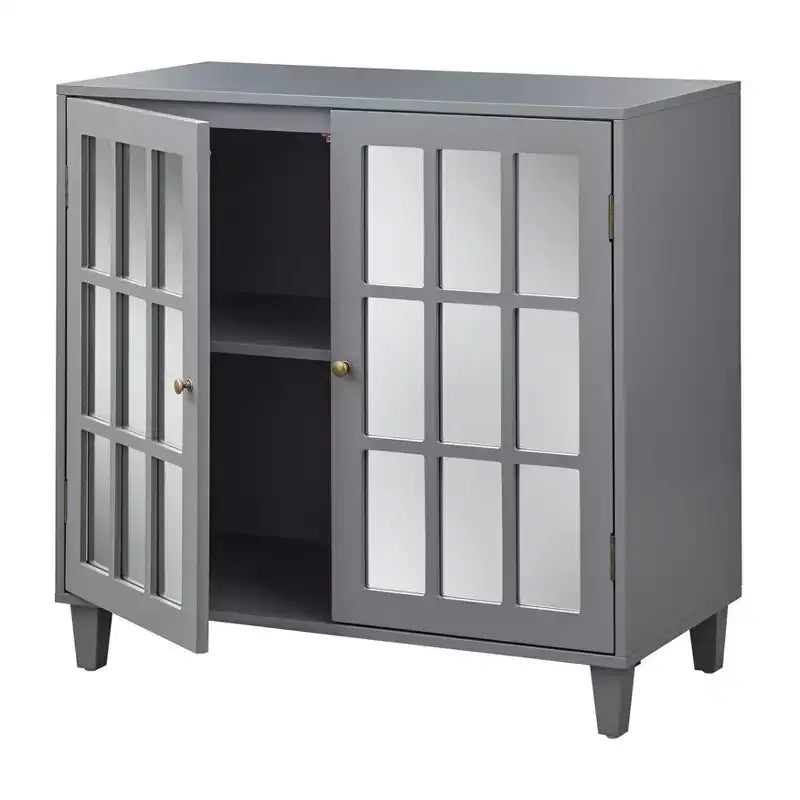 Armoire à porte miroir moderne gris anthracite - Style ferme moderne, poignées en laiton, étagère réglable
