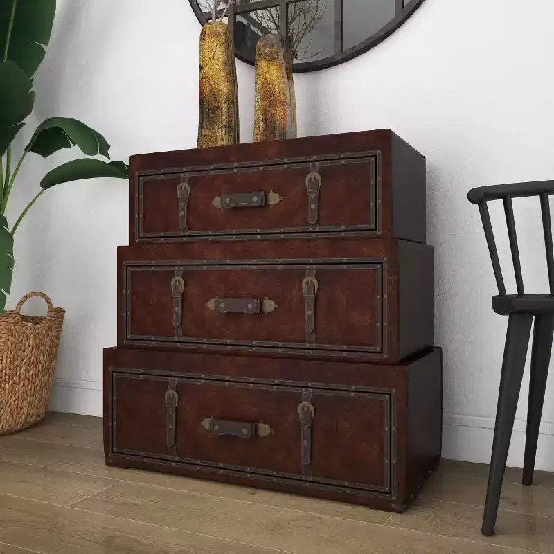 Coffre Traditionnel en Similicuir et Bois Marron - Rangement Élégant Compartimenté, Aucun Assemblage Requis