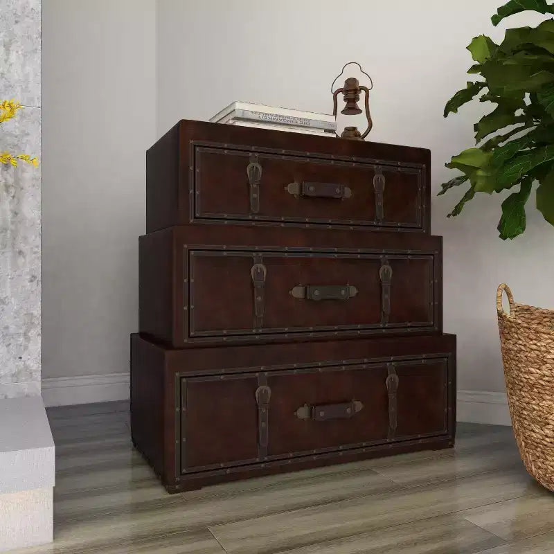 Coffre Traditionnel en Similicuir et Bois Marron - Rangement Élégant Compartimenté, Aucun Assemblage Requis