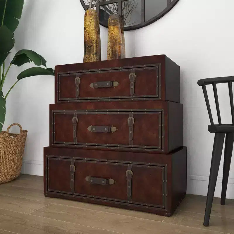 Coffre Traditionnel en Similicuir et Bois Marron - Rangement Élégant Compartimenté, Aucun Assemblage Requis