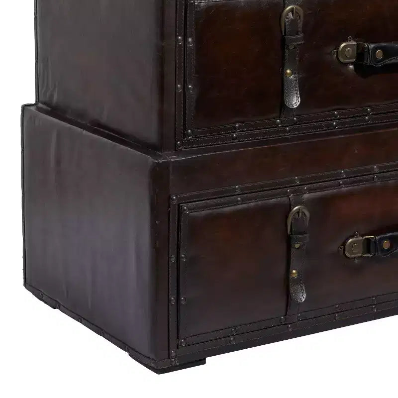 Coffre Traditionnel en Similicuir et Bois Marron - Rangement Élégant Compartimenté, Aucun Assemblage Requis