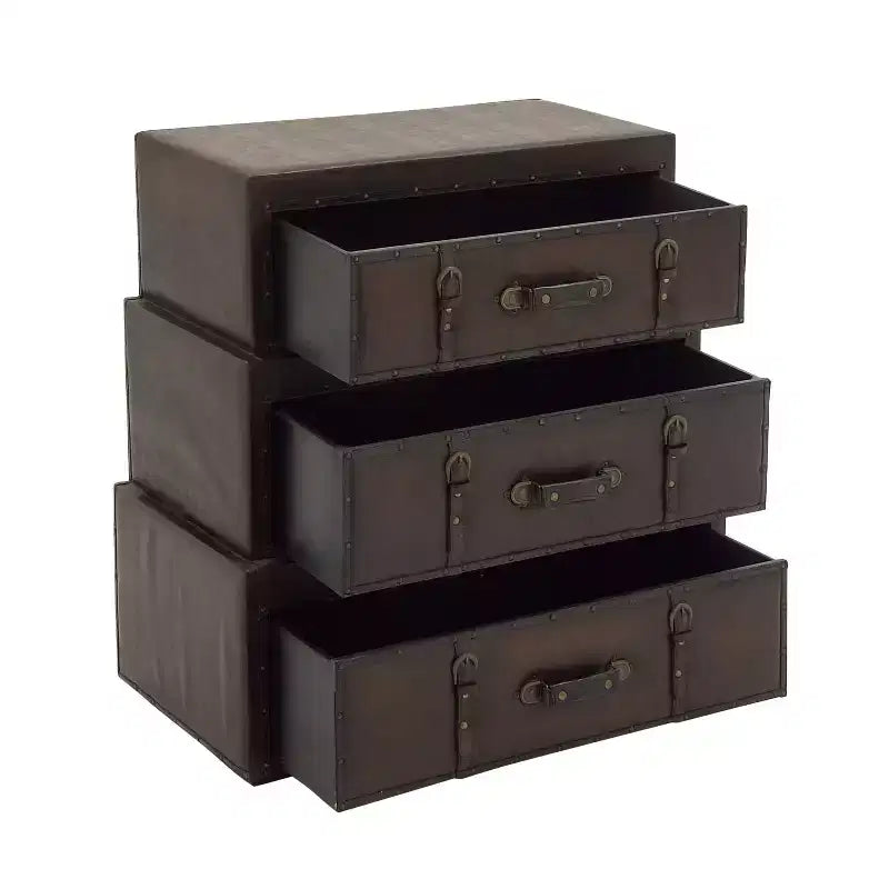 Coffre Traditionnel en Similicuir et Bois Marron - Rangement Élégant Compartimenté, Aucun Assemblage Requis