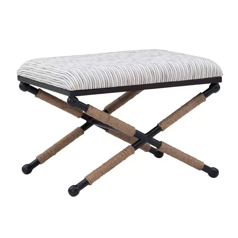 Tabouret d'appoint Campaign - Accents bohèmes en corde tressée, Assise rembourrée