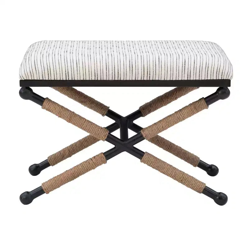Tabouret d'appoint Campaign - Accents bohèmes en corde tressée, Assise rembourrée